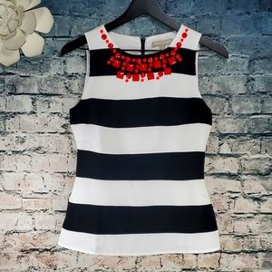 Banana Republic | Black and White Stripe Embellished Career Wear Blouse